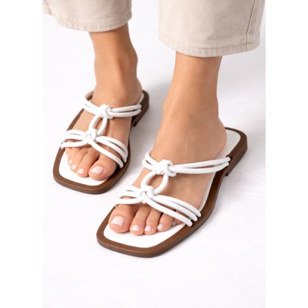 Azalea Wang Stetson Knot Sandals Slip On White Resort Travel Beach Cruise Sz 6